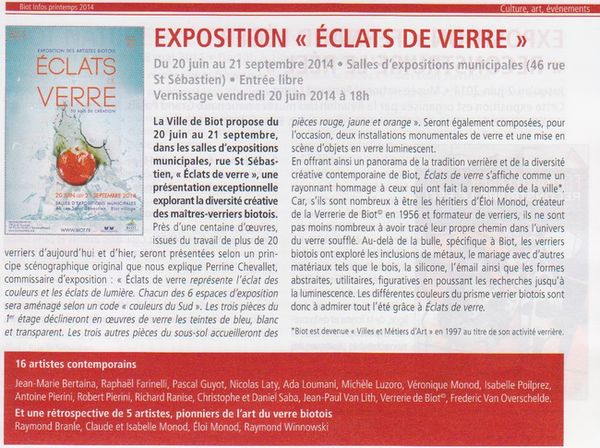 article annoncant l'expo Eclats de verre